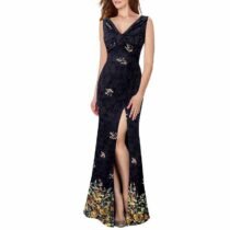 Pleated Ruched Twist V-Neck Floral Lace Print Mermaid Maxi Long Dress-0