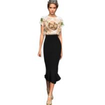 Retro Floral Lace Solid Slim Bodycon Mermaid Pencil Midi Skirt-0