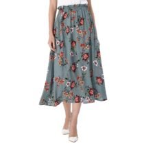 Ruffle Floral Dot Print Pleated Party Flare A-Line Midi Skirt-0