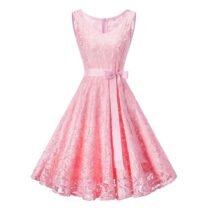 Crossdresser Vintage Floral Lace Pleated Sleeveless V-Neck Elegant Party Dress-16013